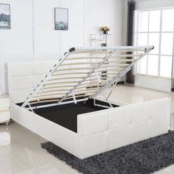 Κρεβάτι ArteLibre ANEMONE Λευκό PU Με Αποθηκευτικό Χώρο 217x170x100cm (Στρώμα 160x200cm)