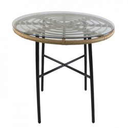 Τραπέζι Κήπου ArteLibre APPIUS Φυσικό/Μαύρο Μέταλλο/Rattan/Γυαλί 70x70x74cm