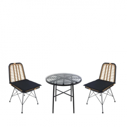 Σετ Τραπεζαρία Κήπου ArteLibre APPIUS Μαύρο Μέταλλο/Rattan/Γυαλί Με 2 Καρέκλες 14990376