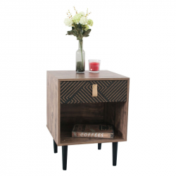 HOME ΚΟΜΟΔΙΝΟ ΞΥΛΙΝΟ ΜΑΥΡΟ GREY OAK 40x39.5x55 cm