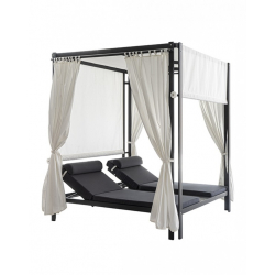 Fabio/Full Extras Day Bed αλουμινίου Ανθρακί με κινούμενη οροφή και πλευρικές κουρτίνες εκρού 204x174x220cm