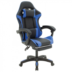 Καρέκλα γραφείου Runner gaming pakoworld PVC μαύρο-ύφασμα μπλε 64x49x119εκ