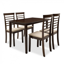 Τραπεζαρία Diego pakoworld σετ 5τμχ σκούρο καρυδί χρώμα - κάθισμα μπεζ 112x72x74εκ