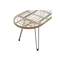 Τραπέζι Naoki pakoworld μέταλλο μαύρο-pe φυσικό-γυαλί 100x45x46εκ