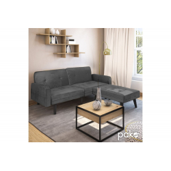 Καναπές γωνία-κρεβάτι με υποπόδιο Dream pakoworld  γκρι-ασημί βελούδο 209x157x80εκ