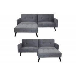 Καναπές γωνία-κρεβάτι με υποπόδιο Dream pakoworld  γκρι-ασημί βελούδο 209x157x80εκ