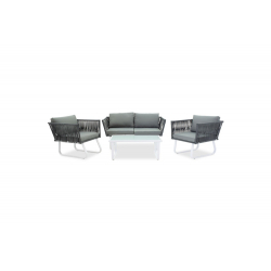 Ummo Σαλόνι κήπου σετ 4τμχ μέταλλο-γυαλί λευκό ματ-ύφασμα γκρι