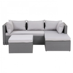 CORNER Set Wicker, Γωνία με Σκαμπό, Απόχρωση Ανοιχτό Γκρι  202x142x71 H.63 -Σκ.68x64x30cm