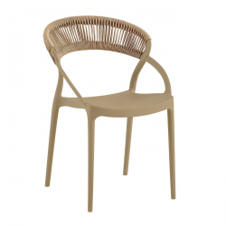 DORA Πολυθρόνα Στοιβαζόμενη, PP Tortora, Rope Wicker Φυσικό  60x53x80cm