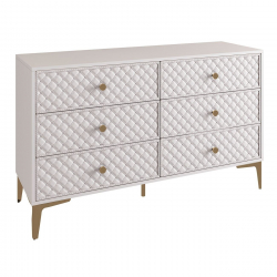 LANA Συρταριέρα με 6 Συρτάρια, Απόχρωση Εκρού, με πρόσοψη Pu Καπιτονέ  120x40x80cm