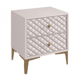 LANA Κομοδίνο με 2 Συρτάρια, Απόχρωση Εκρού, με πρόσοψη Pu Καπιτονέ  50x40x60cm