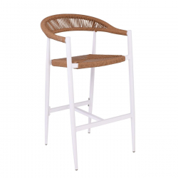 MADY Σκαμπό Bar, ALU Άσπρο, Rope Wicker Φυσικό  56x58x105cm