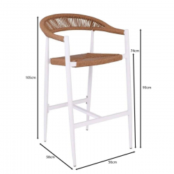 MADY Σκαμπό Bar, ALU Άσπρο, Rope Wicker Φυσικό  56x58x105cm