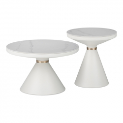 Βοηθητικά τραπέζια Coozlin Inart sintered stone σε απόχρωση λευκό μαρμάρου με λευκό-χρυσό μέταλλο (70x70x40εκ)