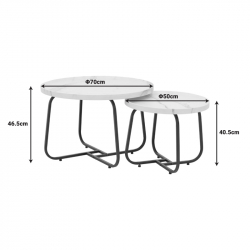 Tραπέζια σαλονιού Crismory pakoworld σετ 2τεμ MDF σε απόχρωση λευκό μαρμάρου και μαύρα μεταλλικά πόδια (70x70x46,5εκ)