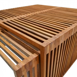 Τραπέζι Tinnie I pakoworld σετ 2τεμ teak ξύλο σε φυσική απόχρωση (86x80x46εκ)