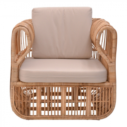 Πολυθρόνα Fajole pakoworld rattan σε φυσική απόχρωση με μπεζ μαξιλάρι 86x86x66εκ