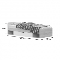 Κρεβάτι με συρτάρι Letto pakoworld σε oak - λευκό απόχρωση 90x200εκ