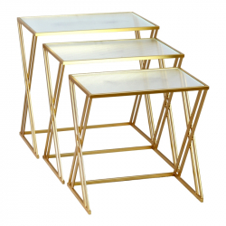 Τραπέζια σαλονιού σετ 3τεμ Pitche Inart χρυσό μέταλλο-γυαλί (60x60x39εκ)