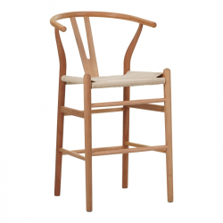 Σκαμπό μπαρ Wishbone pakoworld rubberwood-σχοινί σε φυσική απόχρωση 55x49x108εκκ (55x49x108εκ)