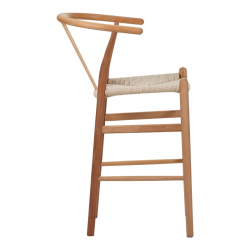 Σκαμπό μπαρ Wishbone pakoworld rubberwood-σχοινί σε φυσική απόχρωση 55x49x108εκκ (55x49x108εκ)