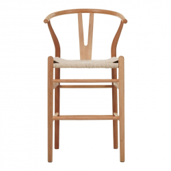 Σκαμπό μπαρ Wishbone pakoworld rubberwood-σχοινί σε φυσική απόχρωση 55x49x108εκκ (55x49x108εκ)