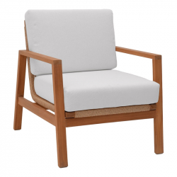 Σαλόνι Doumain pakoworld σετ 4 τεμαχίων φυσικό teak ξύλο-λευκό μαξιλάρι-φυσικό ραττάν (150x90x72εκ)