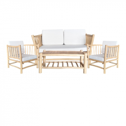 Σαλόνι Mayorka pakoworld σετ 4 τεμαχίων φυσικό teak ξύλο-λευκό μαξιλάρι (175x75x80εκ)