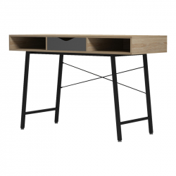 Γραφείο εργασίας Komo pakoworld σε sonoma-γκρι απόχρωση με μαύρα μεταλλικά πόδια 120x48x76εκ