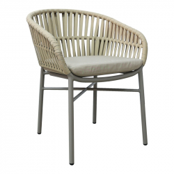 Πολυθρόνα αλουμινίου-pe σχοινί Frama pakoworld στοιβαζόμενη σε καφε απόχρωση και μαξιλάρι 57x60x78εκ