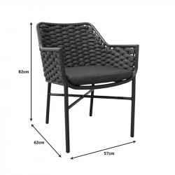 Πολυθρόνα αλουμινίου-pp Ortegia pakoworld στοιβαζόμενη με γκρι σκελετό και μαξιλάρι 57x62x82εκ