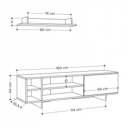 Σύνθετο σαλονιού Saloon pakoworld σε λευκή-oak απόχρωση 160x35.5x44εκ