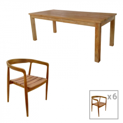 Τραπεζαρία 7τεμ.Noody-Wooly pakoworld teak ξύλο σε φυσική απόχρωση (220x90x75εκ)