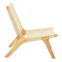 Πολυθρόνα Polisin pakoworld σχοινί-rubberwood σε φυσική απόχρωση 55x80x77εκ