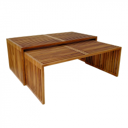 Τραπέζι Tinnie pakoworld σετ 2τεμ teak ξύλο σε φυσική απόχρωση (110x60x46εκ)