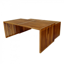 Τραπέζι Tinnie pakoworld σετ 2τεμ teak ξύλο σε φυσική απόχρωση (110x60x46εκ)