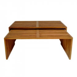 Τραπέζι Tinnie pakoworld σετ 2τεμ teak ξύλο σε φυσική απόχρωση (110x60x46εκ)