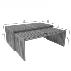Τραπέζι Tinnie pakoworld σετ 2τεμ teak ξύλο σε φυσική απόχρωση (110x60x46εκ)