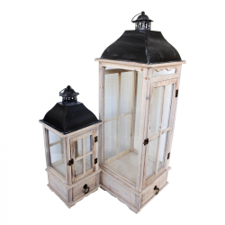 Φανάρι Jaxon Inart σετ 2τεμ αλουμίνιο σε white washed απόχρωση (28x28x87εκ)