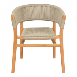 Πολυθρόνα Kajone pakoworld σκελετός teak ξύλο σε φυσική απόχρωση και κρεμ pe σχοινί 62x55x75εκ
