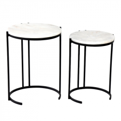 Boηθητικά τραπέζια σαλονιού σετ 2τεμ Luxere Inart μαύρο μέταλλο-λευκό μαρμάρου (40x40x53εκ)