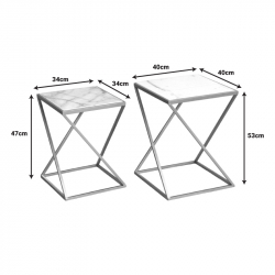 Βοηθητικά τραπεζάκια σαλονιού σετ 2τεμ Zoliene Inart χρυσό μέταλλο-λευκό μαρμάρου (40x40x53εκ)