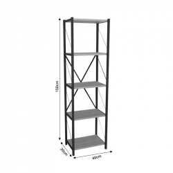 Βιβλιοθήκη Glase pakoworld oak μελαμίνης-μαύρο μέταλλο 40x30x150εκ