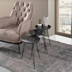 Βοηθητικά τραπέζια Wakmi pakoworld σετ 3τεμ μαύρο μαρμάρου μελαμίνης-μαύρο μέταλλο (33x33x55εκ)