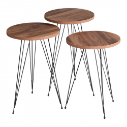 Βοηθητικά τραπέζια Wakmi pakoworld σετ 3τεμ φυσικό μελαμίνης-μαύρο μέταλλο (33x33x55εκ)