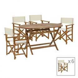 Τραπεζαρία Bistrual-Falov pakoworld σετ 7τεμ πτυσσόμενο φυσικό μασίφ ξύλο ακακίας 130x80x72εκ
