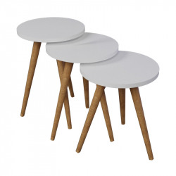 Βοηθητικά τραπέζια Perjene pakoworld σετ 3τεμ μελαμίνη σε λευκή απόχρωση και ξύλινα πόδια (36,5x36,5x51εκ)