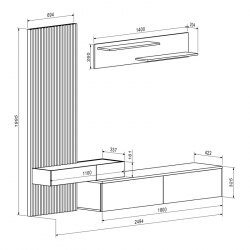 Σύνθετο σαλονιού Litende pakoworld sonoma-λευκό μελαμίνης 210x42x199.5εκ