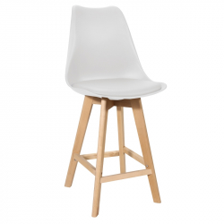 Σκαμπό μπαρ Gaston pakoworld λευκό pp-pu και ξύλινο πόδι σε φυσική απόχρωση 56x48.5x104εκ