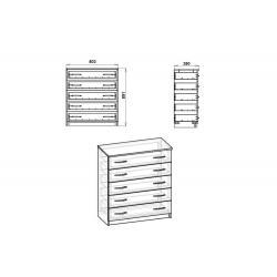 Συρταριέρα Penelope pakoworld 5 συρταριών sonoma 80.5x38x89εκ